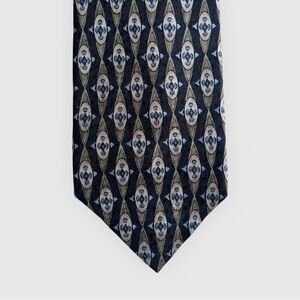 Nordstrom XMI 325 Series Silk Tie – Navy & Beige Oval Geometric
